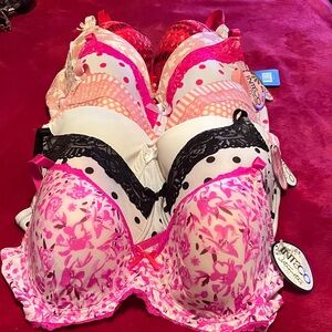 Women's Floral and Polka Dot Bra Set - Pink, Black, White eight pieces